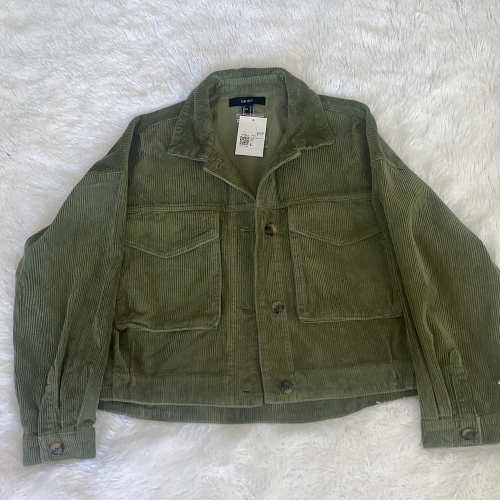 NWT forever 21 olive corduroy cropped jacket size L